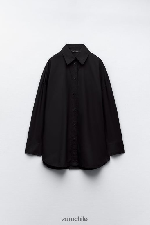 ropa cl Zara mujer camisa de popelina oversize negro JJ06N4291