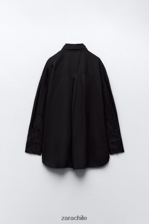 ropa cl Zara mujer camisa de popelina oversize negro JJ06N4291