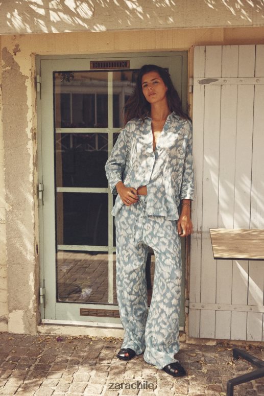 ropa cl Zara mujer camisa de ramio estampada aguamarina JJ06N4434