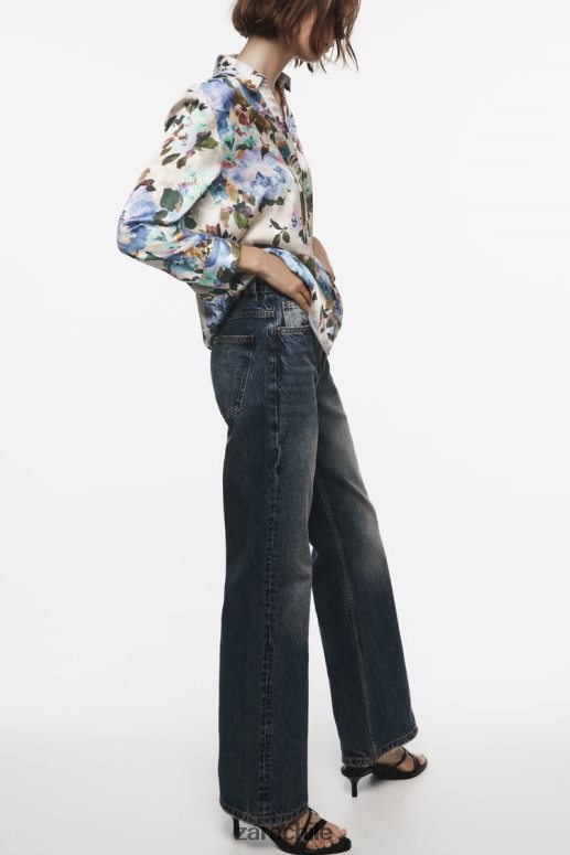 ropa cl Zara mujer camisa de satén con estampado floral crudo/verde JJ06N4372