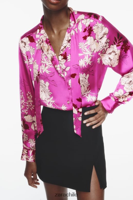ropa cl Zara mujer camisa de satén estampada multicolor JJ06N4319