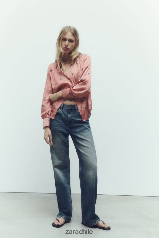 ropa cl Zara mujer camisa de satén estampada multicolor JJ06N4375