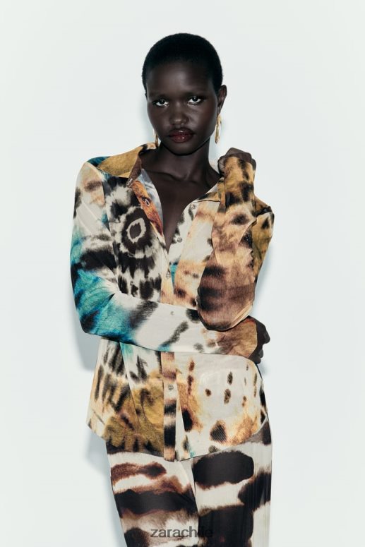 ropa cl Zara mujer camisa de tul con estampado tie-dye naranjas JJ06N4458