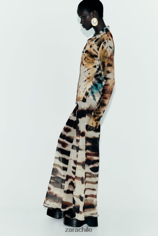 ropa cl Zara mujer camisa de tul con estampado tie-dye naranjas JJ06N4458