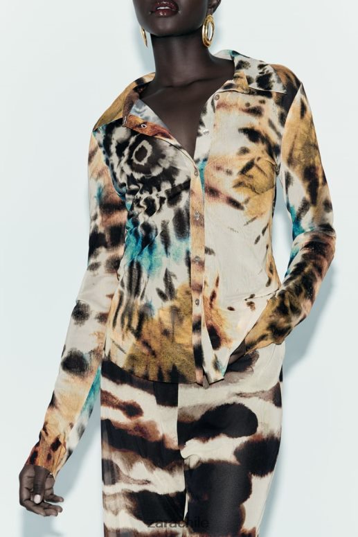 ropa cl Zara mujer camisa de tul con estampado tie-dye naranjas JJ06N4458