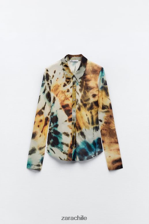 ropa cl Zara mujer camisa de tul con estampado tie-dye naranjas JJ06N4458
