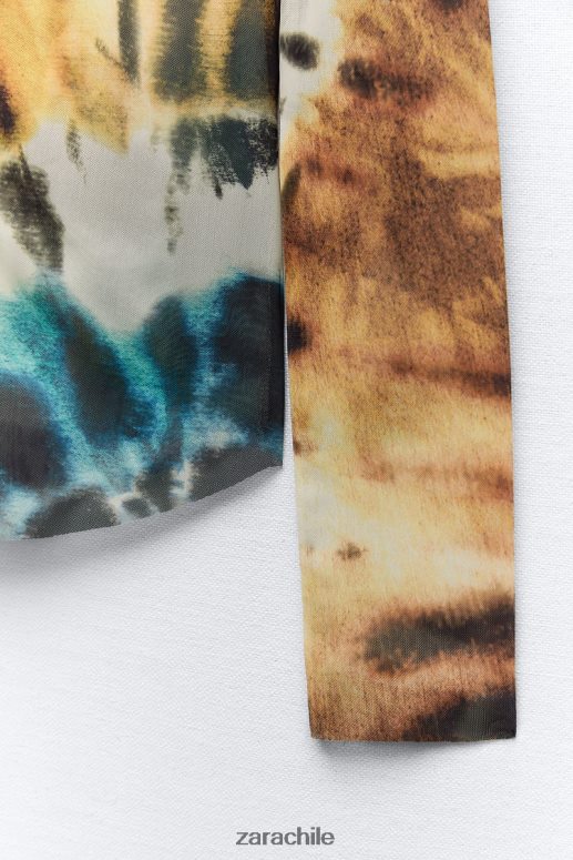 ropa cl Zara mujer camisa de tul con estampado tie-dye naranjas JJ06N4458