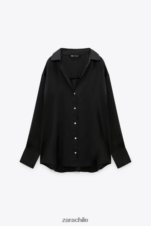 ropa cl Zara mujer camisa efecto satinado negro JJ06N4314