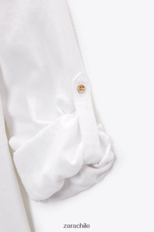 ropa cl Zara mujer camisa en mezcla de lino con lengüeta en las mangas blanco JJ06N4374