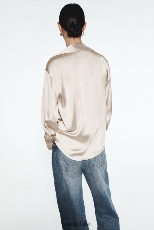 ropa cl Zara mujer camisa fluida con efecto satinado oro suave JJ06N4312