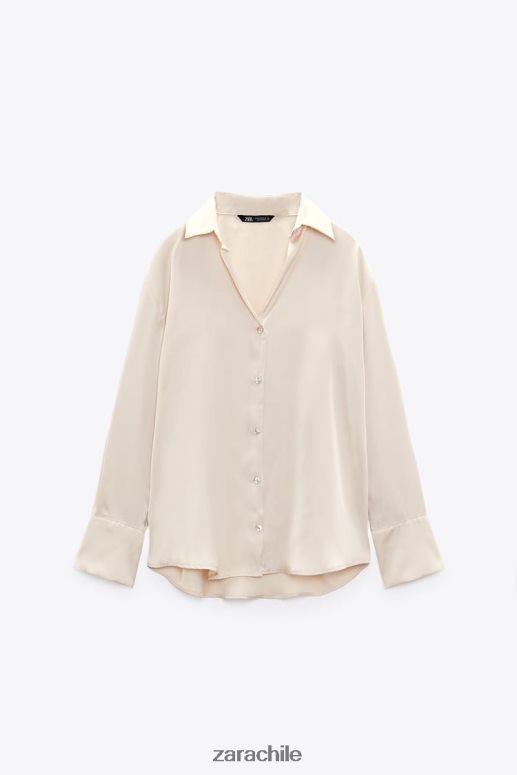ropa cl Zara mujer camisa fluida con efecto satinado oro suave JJ06N4312
