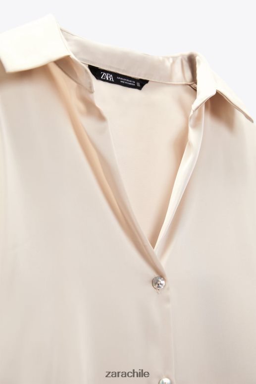 ropa cl Zara mujer camisa fluida con efecto satinado oro suave JJ06N4312