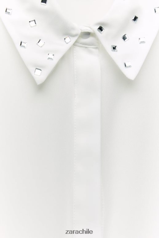 ropa cl Zara mujer camisa fluida espejada ostra blanca JJ06N4425