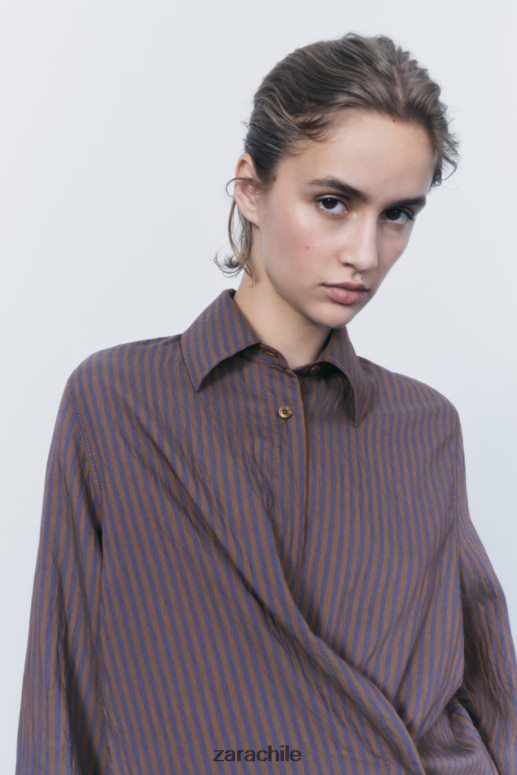 ropa cl Zara mujer camisa minimalista de rayas multi/posicional de zw collection marrón/azul JJ06N4299