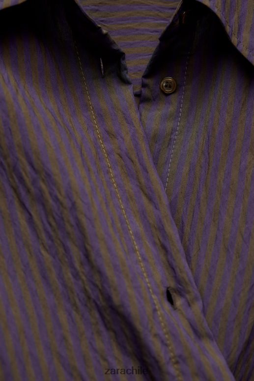 ropa cl Zara mujer camisa minimalista de rayas multi/posicional de zw collection marrón/azul JJ06N4299