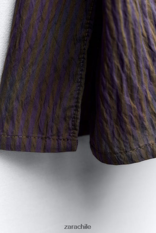 ropa cl Zara mujer camisa minimalista de rayas multi/posicional de zw collection marrón/azul JJ06N4299