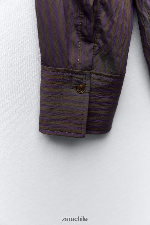 ropa cl Zara mujer camisa minimalista de rayas multi/posicional de zw collection marrón/azul JJ06N4299