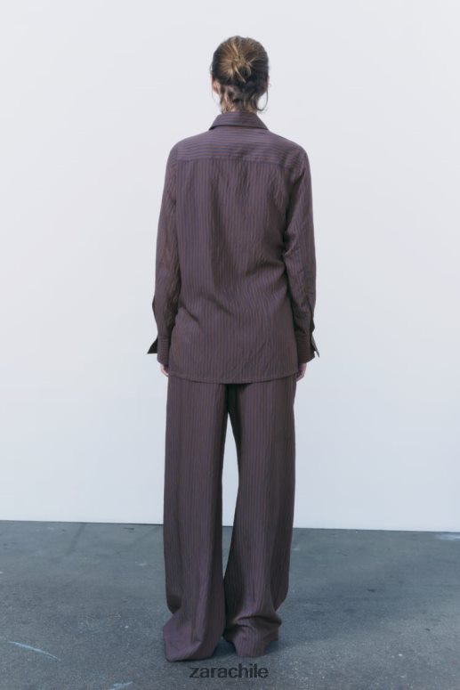 ropa cl Zara mujer camisa minimalista de rayas multi/posicional de zw collection marrón/azul JJ06N4299