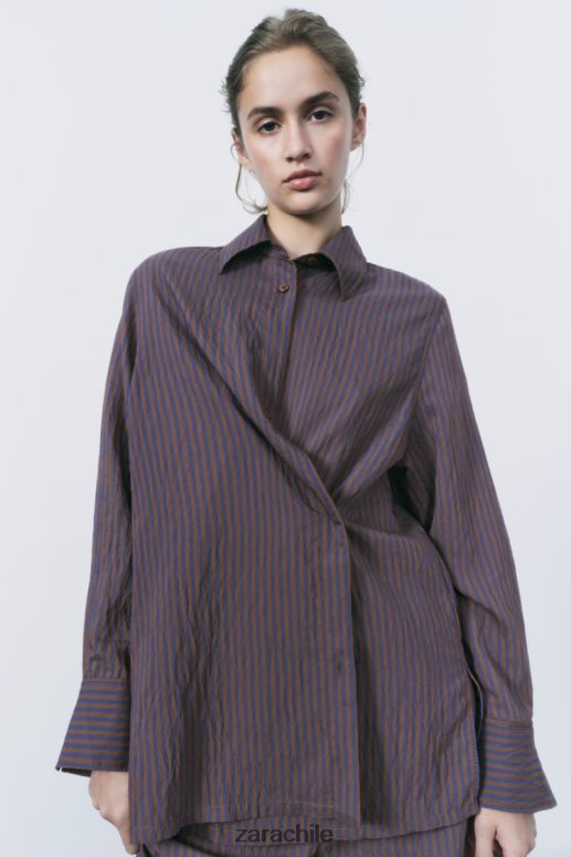 ropa cl Zara mujer camisa minimalista de rayas multi/posicional de zw collection marrón/azul JJ06N4299