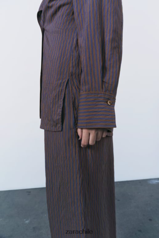 ropa cl Zara mujer camisa minimalista de rayas multi/posicional de zw collection marrón/azul JJ06N4299