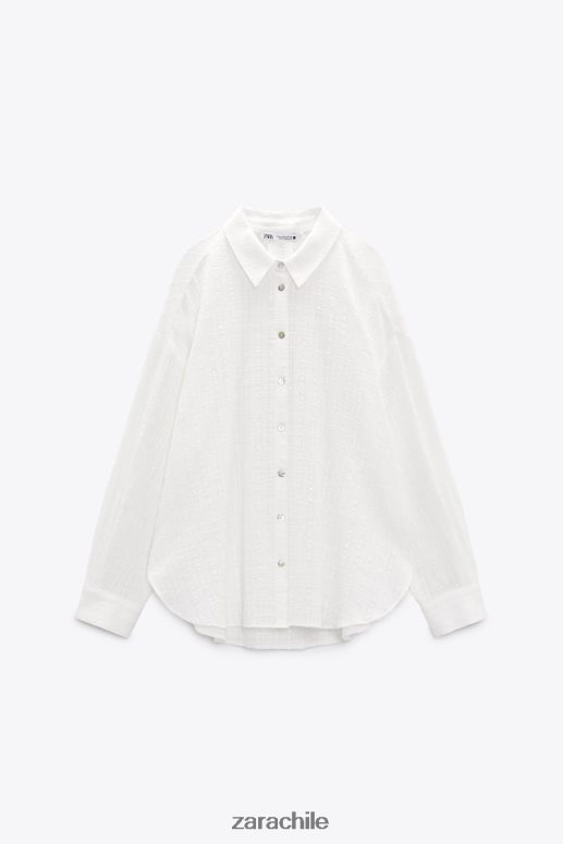 ropa cl Zara mujer camisa oversize de tejido rústico blanco JJ06N4431