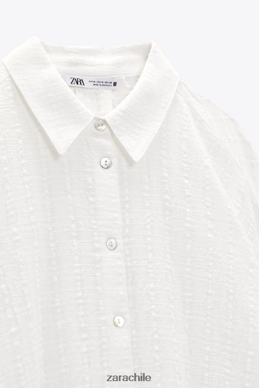 ropa cl Zara mujer camisa oversize de tejido rústico blanco JJ06N4431