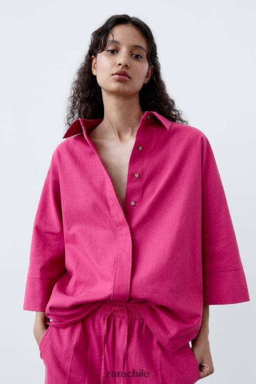 ropa cl Zara mujer camisa oversize en mezcla de lino magenta JJ06N4371