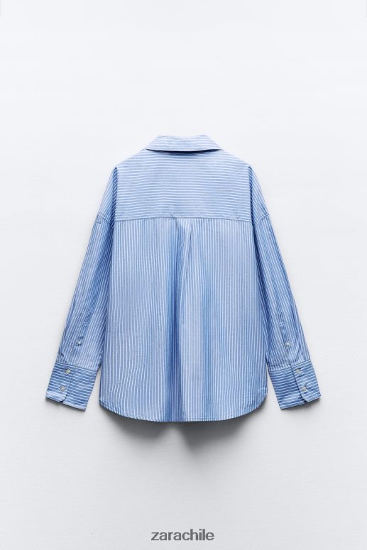 ropa cl Zara mujer camisa oxford azul marino/blanco JJ06N4339