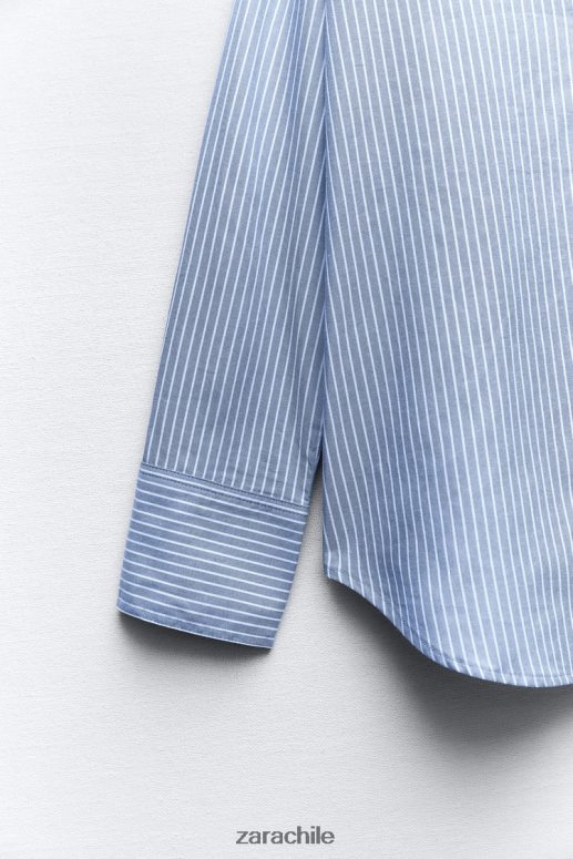 ropa cl Zara mujer camisa oxford azul marino/blanco JJ06N4339