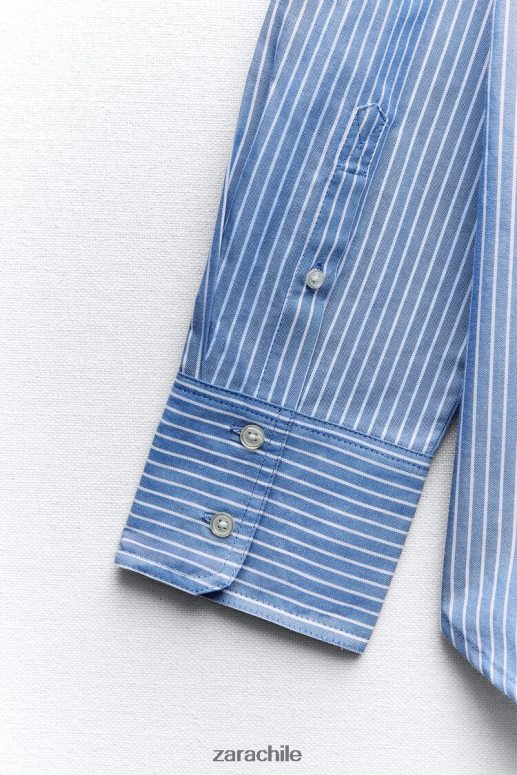 ropa cl Zara mujer camisa oxford azul marino/blanco JJ06N4339