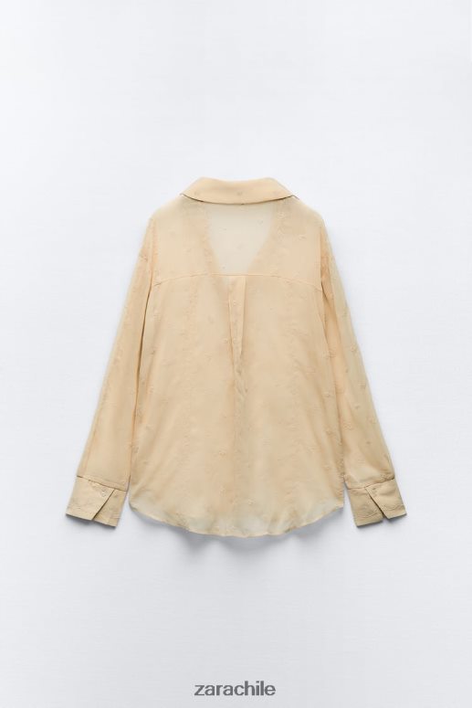 ropa cl Zara mujer camisa semitransparente bordada beige JJ06N4294