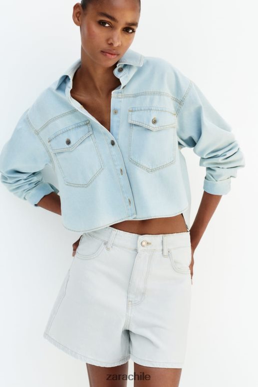 ropa cl Zara mujer camisa vaquera corta z1975 azul claro JJ06N4408