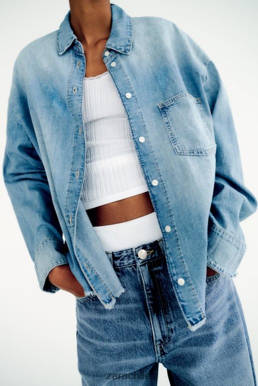 ropa cl Zara mujer camisa vaquera trf azul claro JJ06N4390