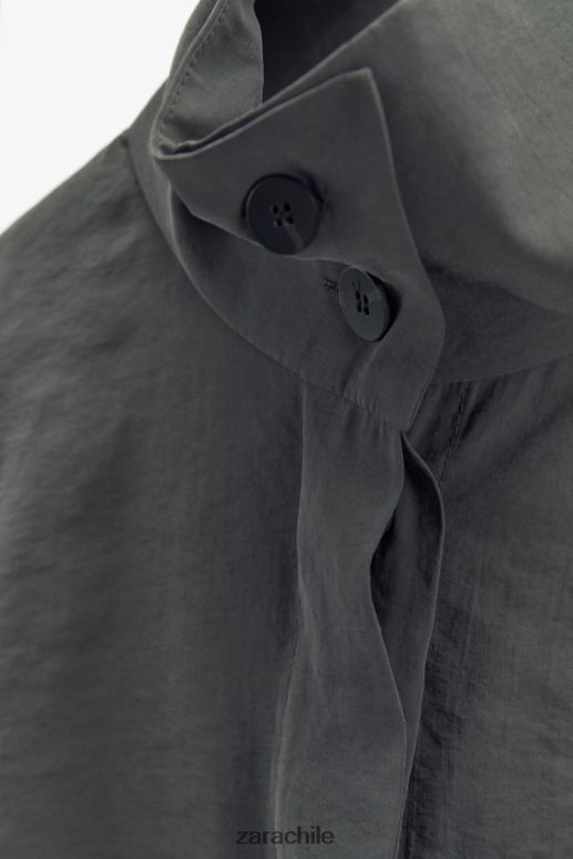 ropa cl Zara mujer sobrecamisa plisada gris JJ06N4347