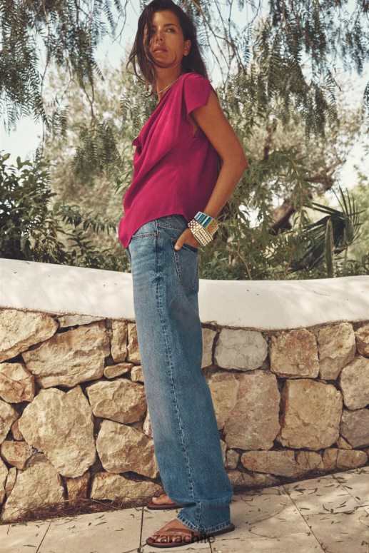 ropa cl Zara mujer top drapeado frambuesa JJ06N4403