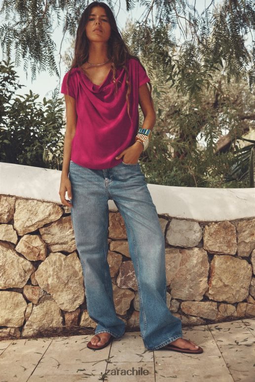 ropa cl Zara mujer top drapeado frambuesa JJ06N4403