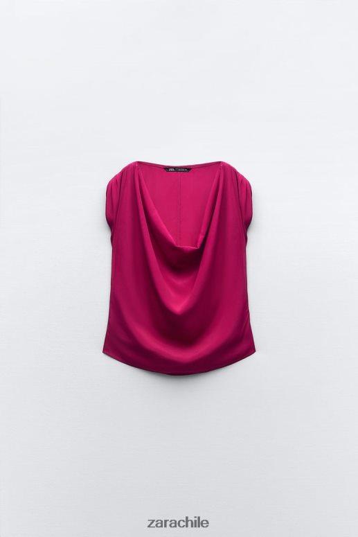 ropa cl Zara mujer top drapeado frambuesa JJ06N4403