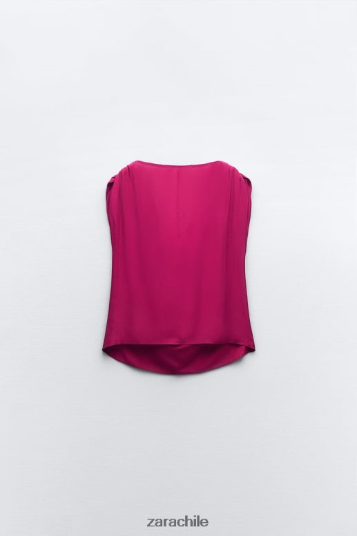 ropa cl Zara mujer top drapeado frambuesa JJ06N4403