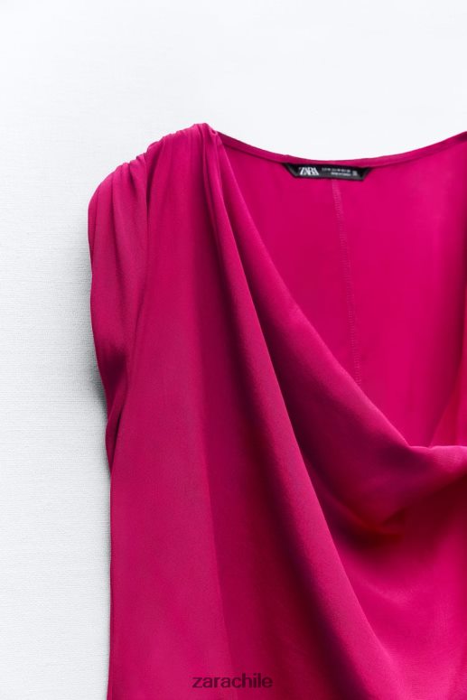 ropa cl Zara mujer top drapeado frambuesa JJ06N4403