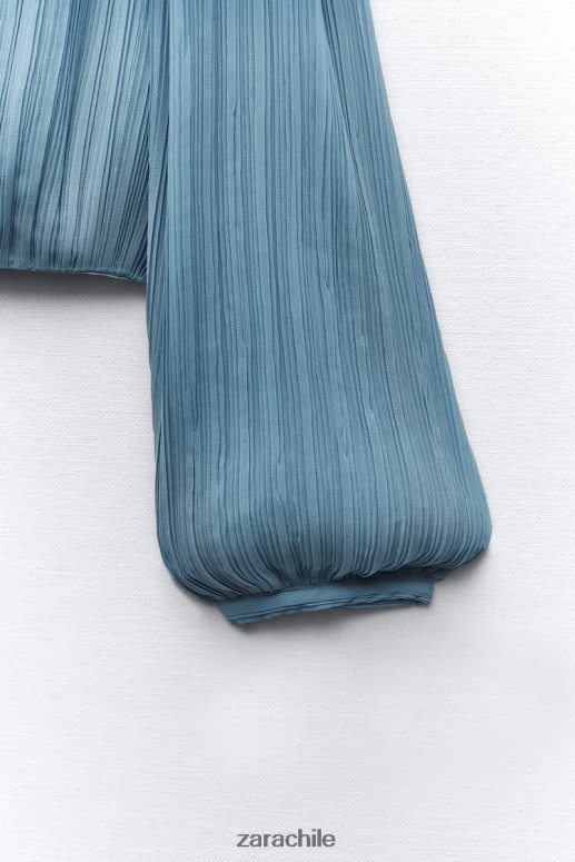 ropa cl Zara mujer top plisado con espalda abierta azul medio JJ06N4420