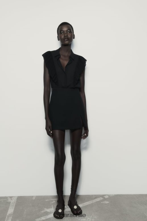 ropa cl Zara mujer top semitransparente con volantes negro JJ06N4413