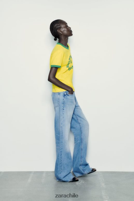 ropa cl Zara mujer camiseta con texto amarillo JJ06N4473