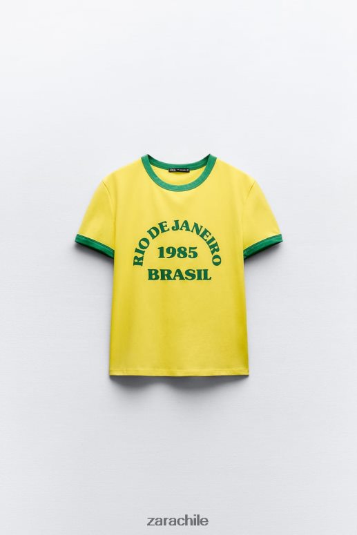 ropa cl Zara mujer camiseta con texto amarillo JJ06N4473