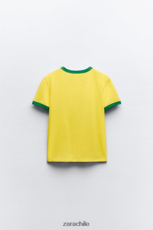 ropa cl Zara mujer camiseta con texto amarillo JJ06N4473