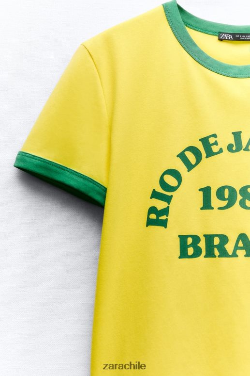 ropa cl Zara mujer camiseta con texto amarillo JJ06N4473