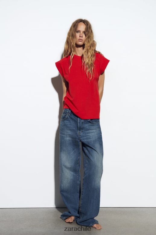 ropa cl Zara mujer camiseta de canalé de algodón rojo JJ06N4469