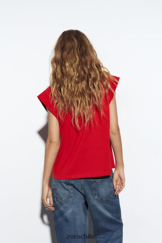 ropa cl Zara mujer camiseta de canalé de algodón rojo JJ06N4469