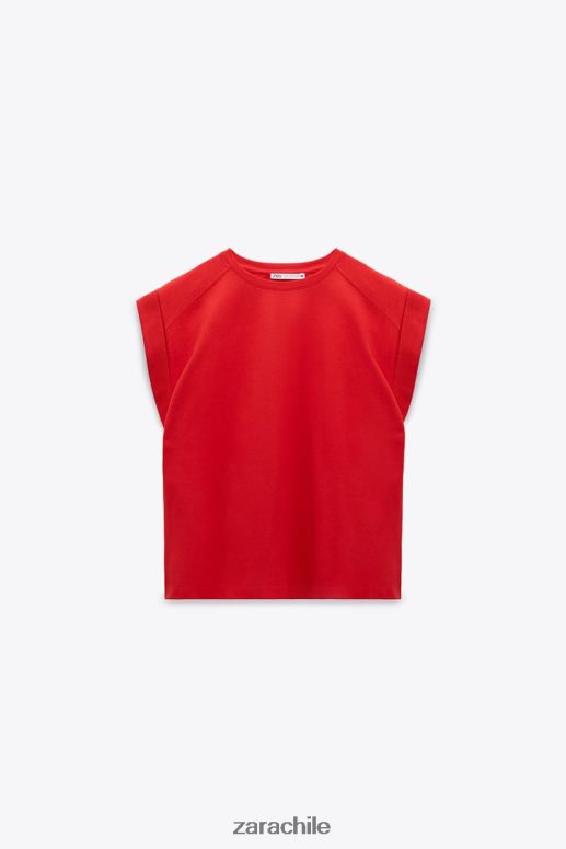 ropa cl Zara mujer camiseta de canalé de algodón rojo JJ06N4469
