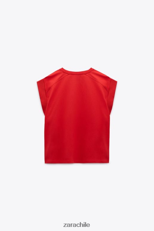 ropa cl Zara mujer camiseta de canalé de algodón rojo JJ06N4469