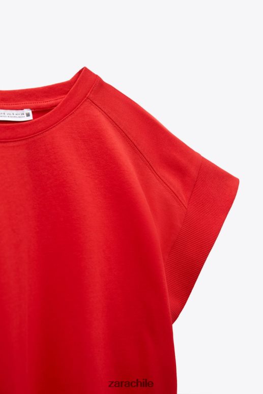 ropa cl Zara mujer camiseta de canalé de algodón rojo JJ06N4469